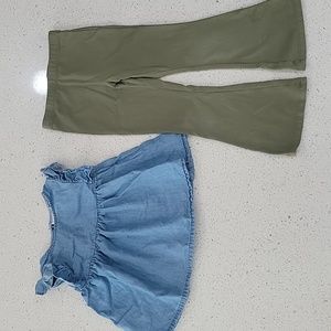 The Children's Place Ruffled Toddler Denim Top & Green Flared Leggings Size 4T